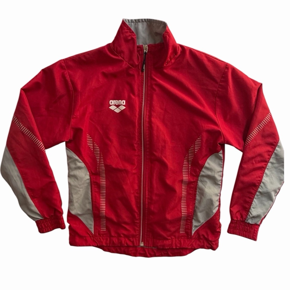 Arena Team Line Youth Windbreaker Jacket Red Gray Full Zip Size 10-11